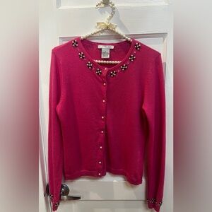 I.C.E Hot pink cardigan sweater crew neck front pearl button closure Size M
